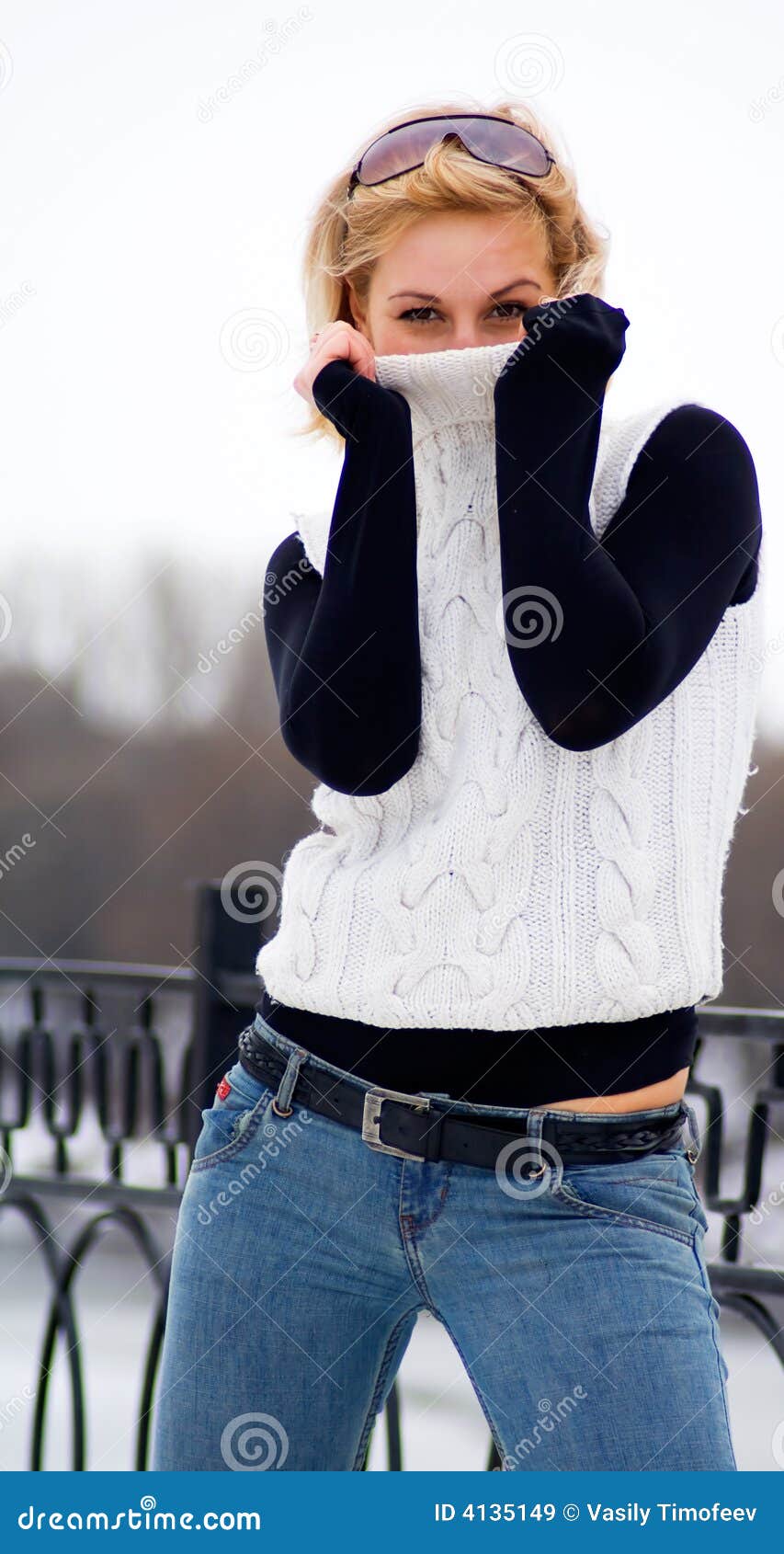 Young Girl in White Sweater Stock Image Image of frost, face 4135149