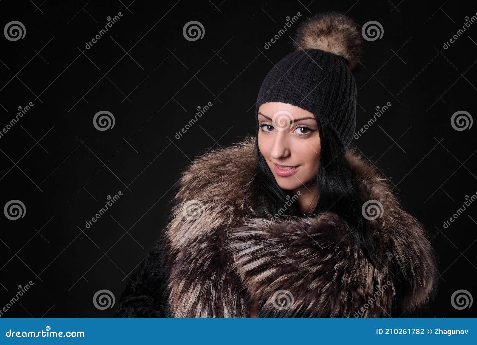 Young Girl in Woolen Hat and Fur Coat Stock Photo Image of elegant