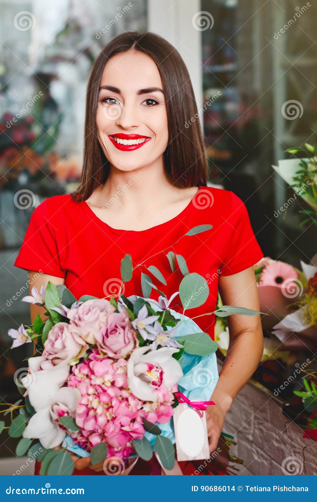 Young Girl Working in a Flower Shop Stock Photo Image of people, sell