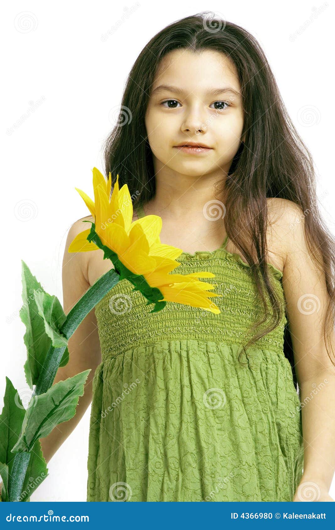 Young Girl with Yellow Flower Stock Photo Image of green, blossoming