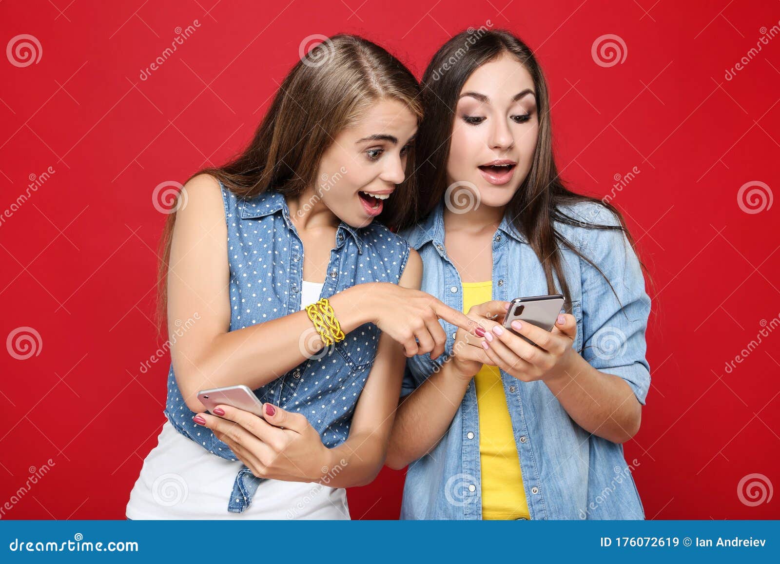 Girlfriends with Mobile Phones Stock Image - Image of cheerful ...