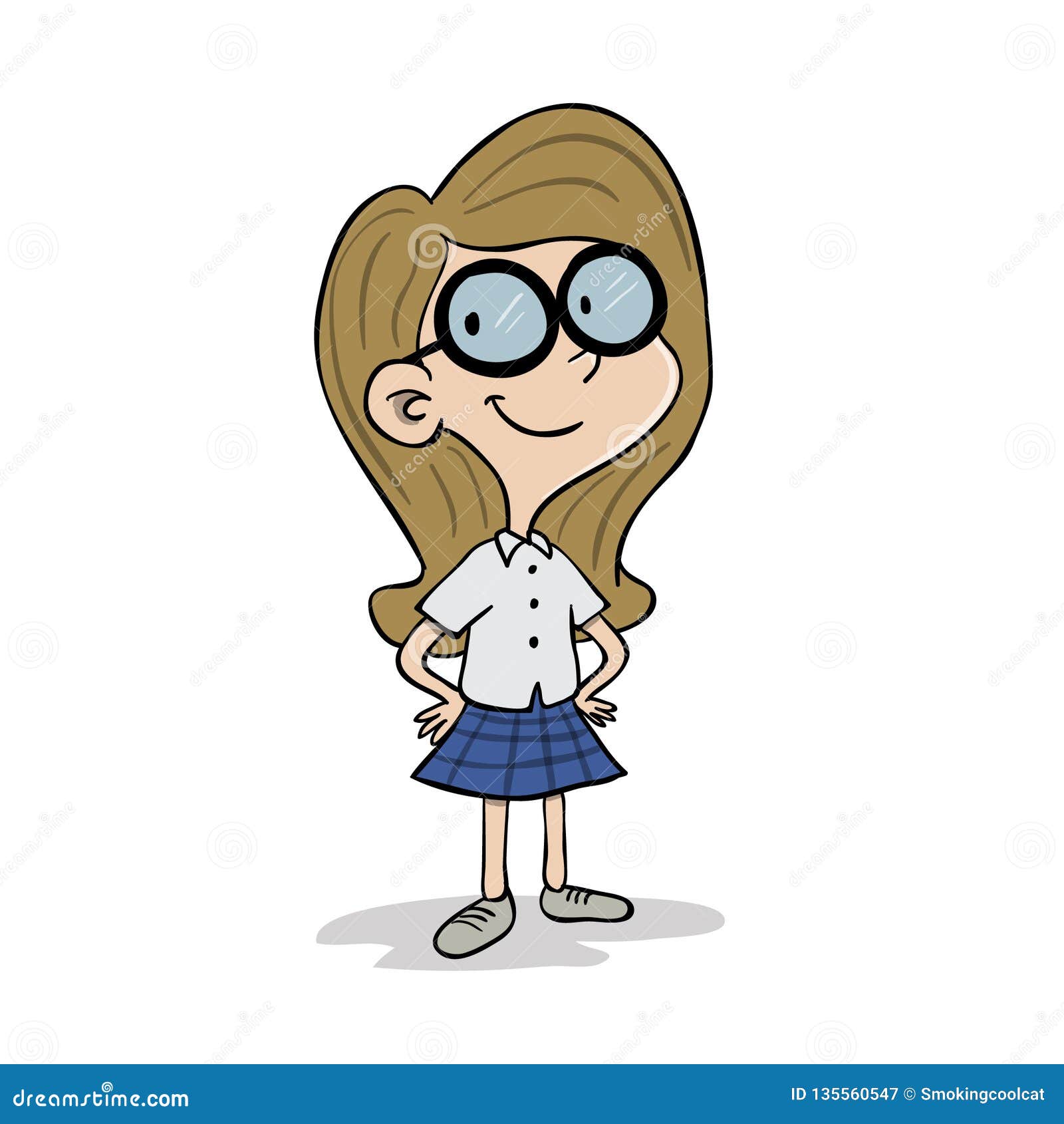 Young girl with glasses stock illustration. Illustration of female -  135560547