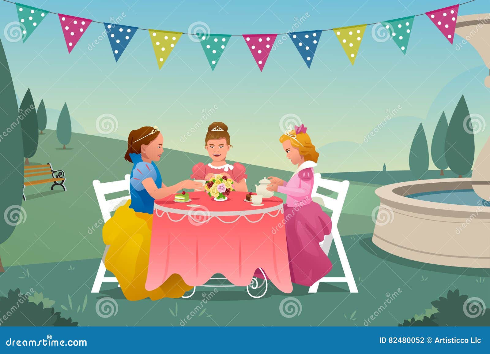 Young Girls Having a Tea Party Stock Vector Illustration of kids