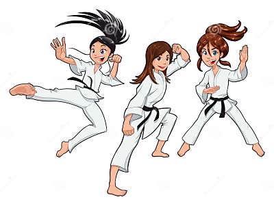 Young Girls, Karate Players Stock Vector - Illustration of cute, child ...