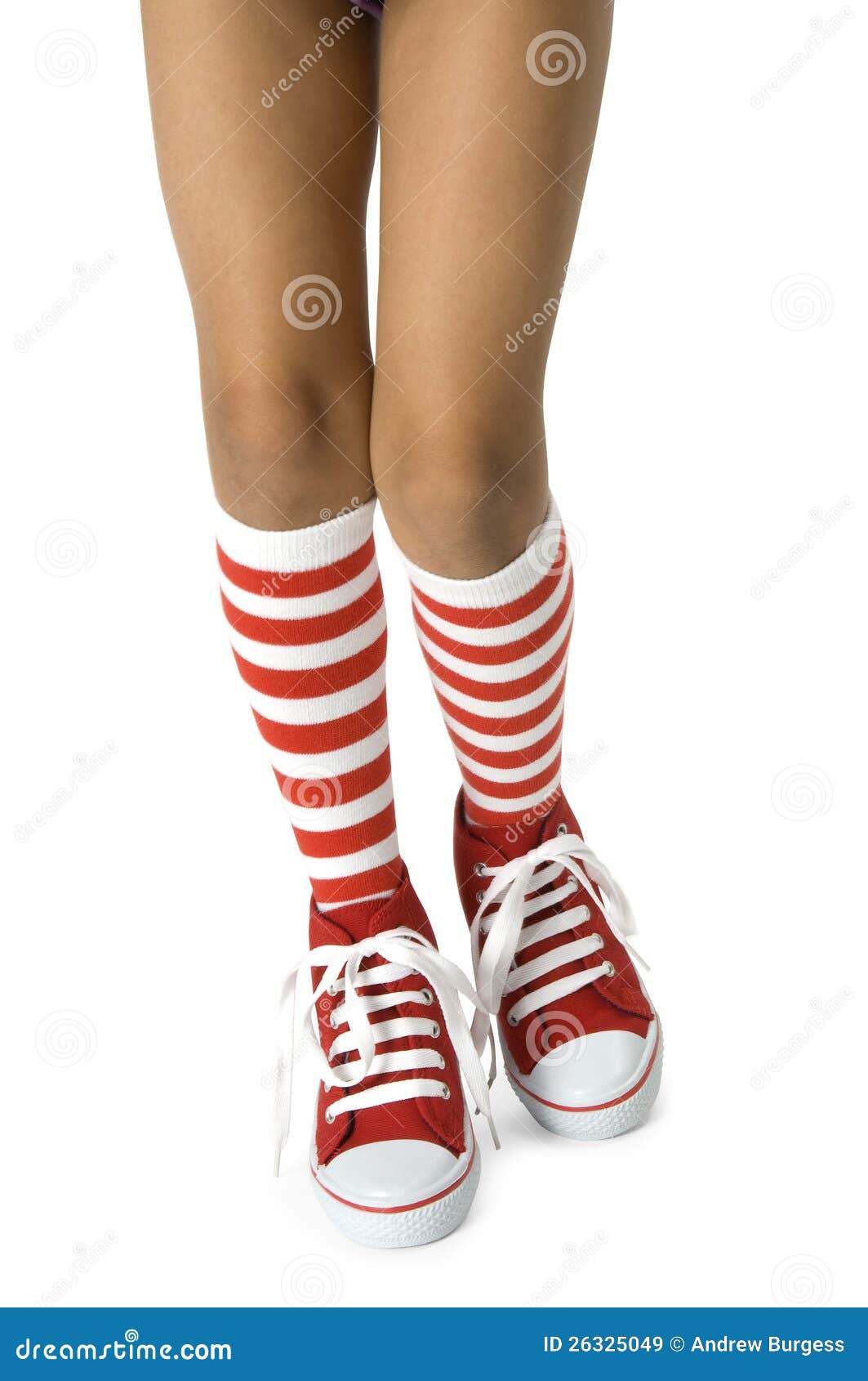 Young Girls Legs Wearing Long Red Striped Socks Stock Image - Image of ...