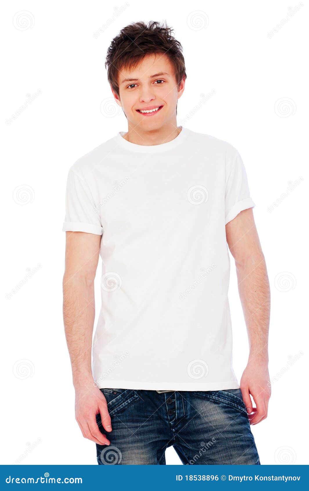 young glad guy over white background