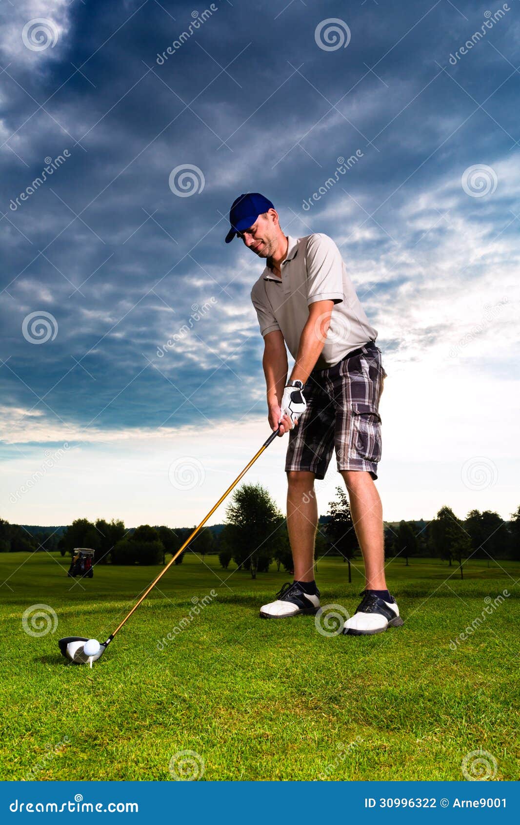 Young Golf Player on Course Doing Golf Swing Stock Photo Image of