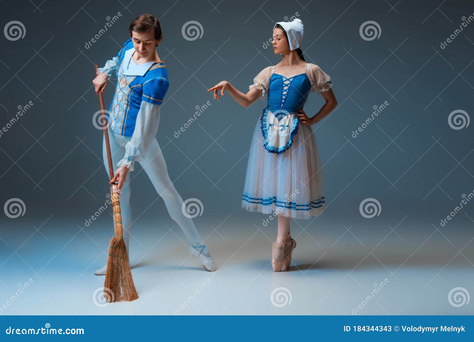 young and graceful ballet dancers as cinderella fairytail characters.