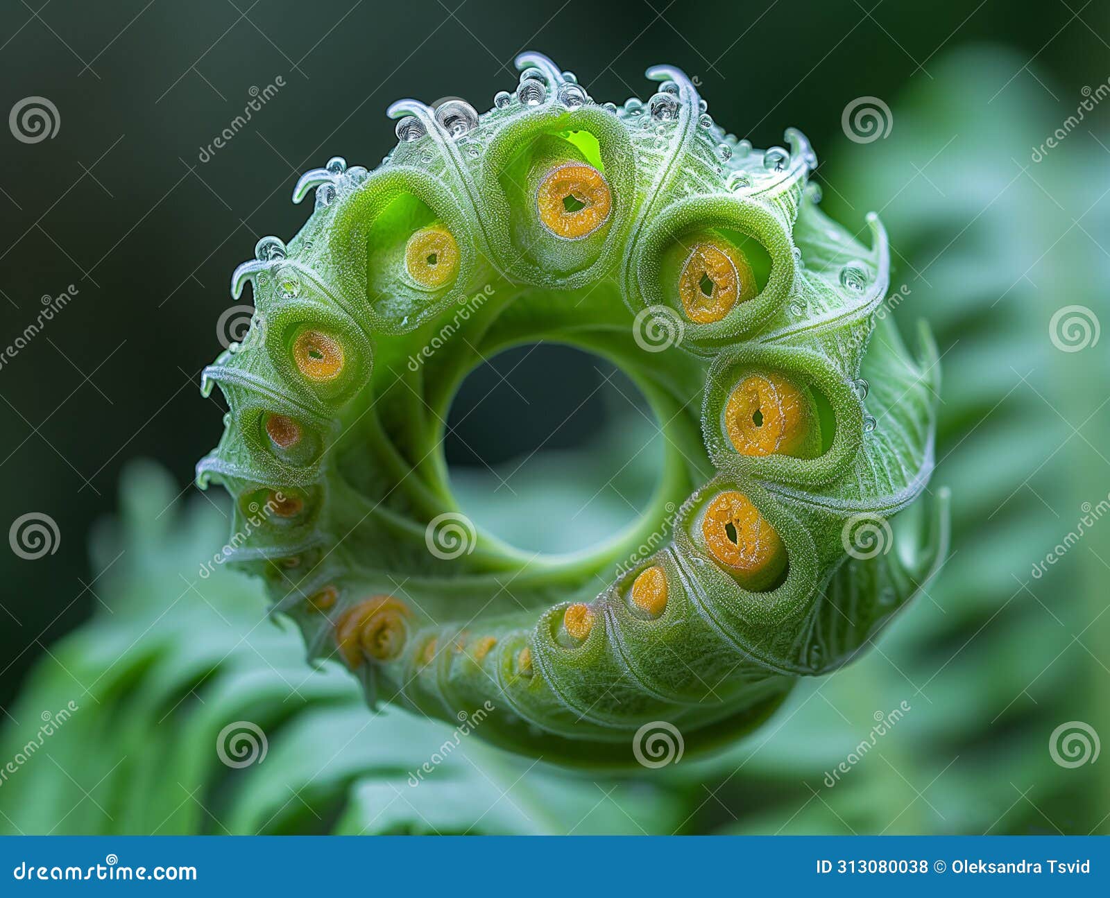 young green shoots of ferns. close up. hawaiian hapuu ferns, shoots and leaves