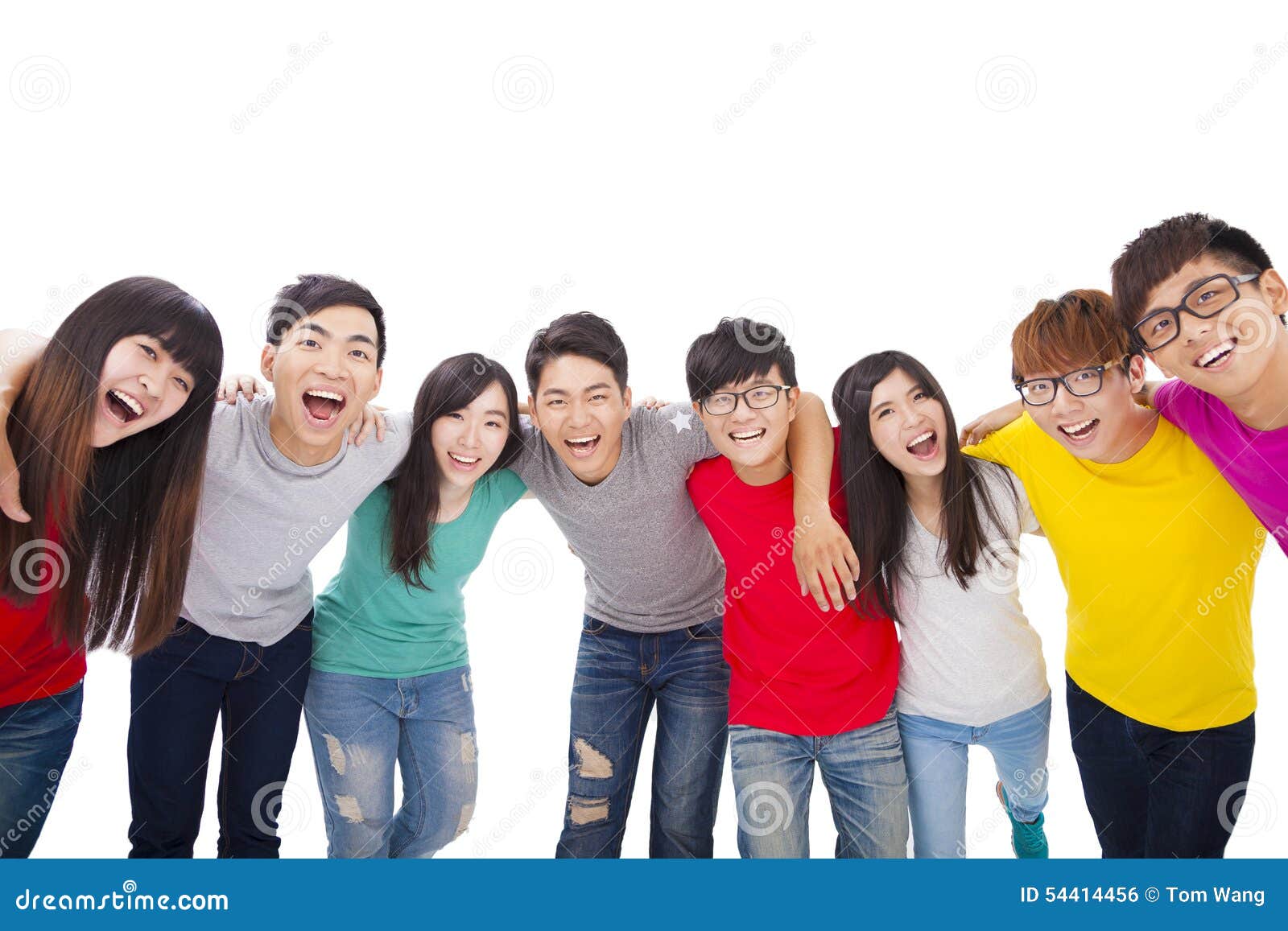 Young Group with Arms Around Each Others Shoulders Stock Photo Image