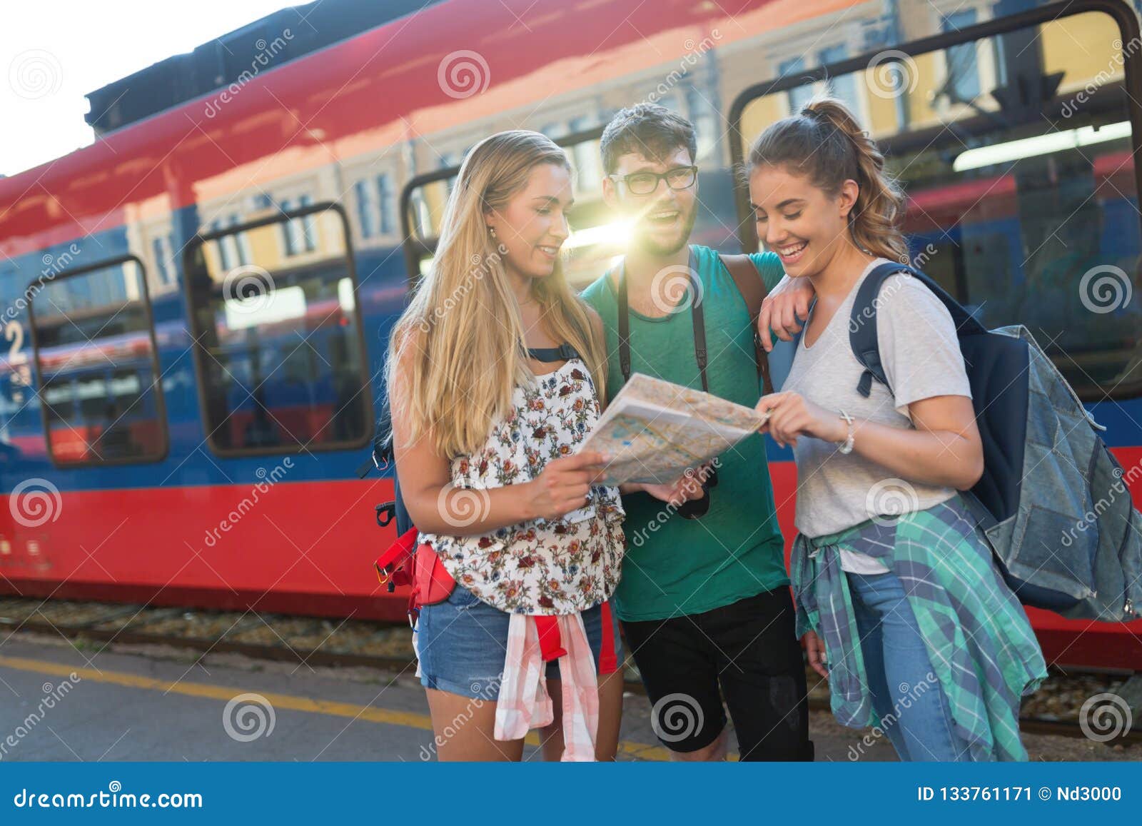 young group of travelling tourists
