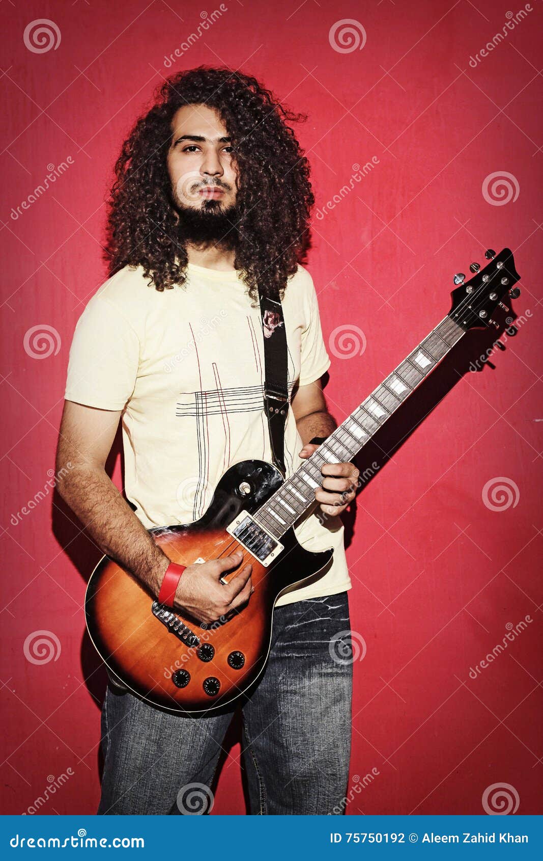 Young Guitarist Man with Beautiful Long Curly Hair Stock Photo - Image of  beautiful, curly: 75750192