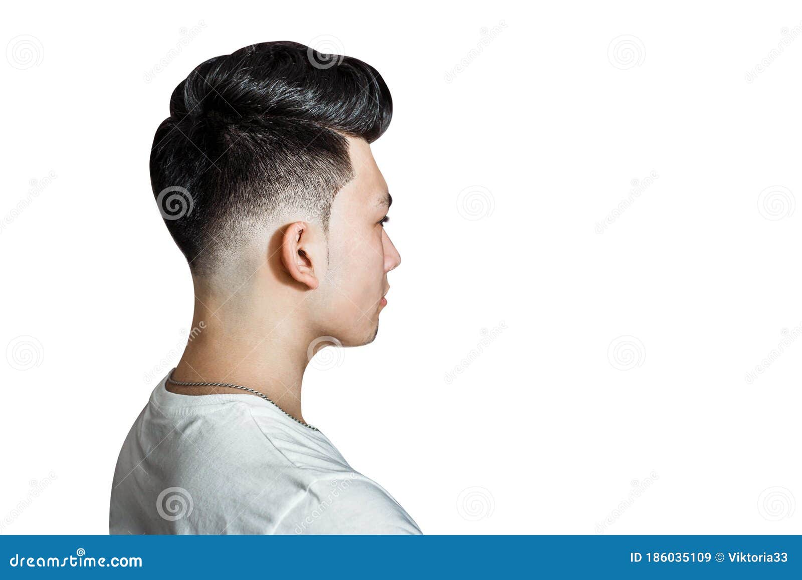 Young Guy Brunette with Pompadour Volume Haircut 50s - 60s. Real Photo Retro  Hair Style Side, for Barbershop, Isolated Stock Image - Image of model,  face: 186035109