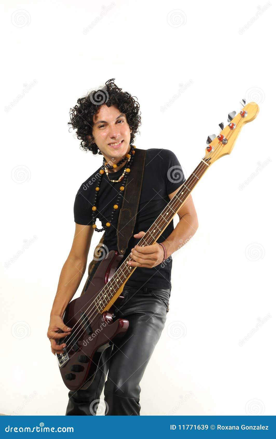 Young Guy Playing Bass Guitar Stock Image - Image of funny, instrument:  11771639