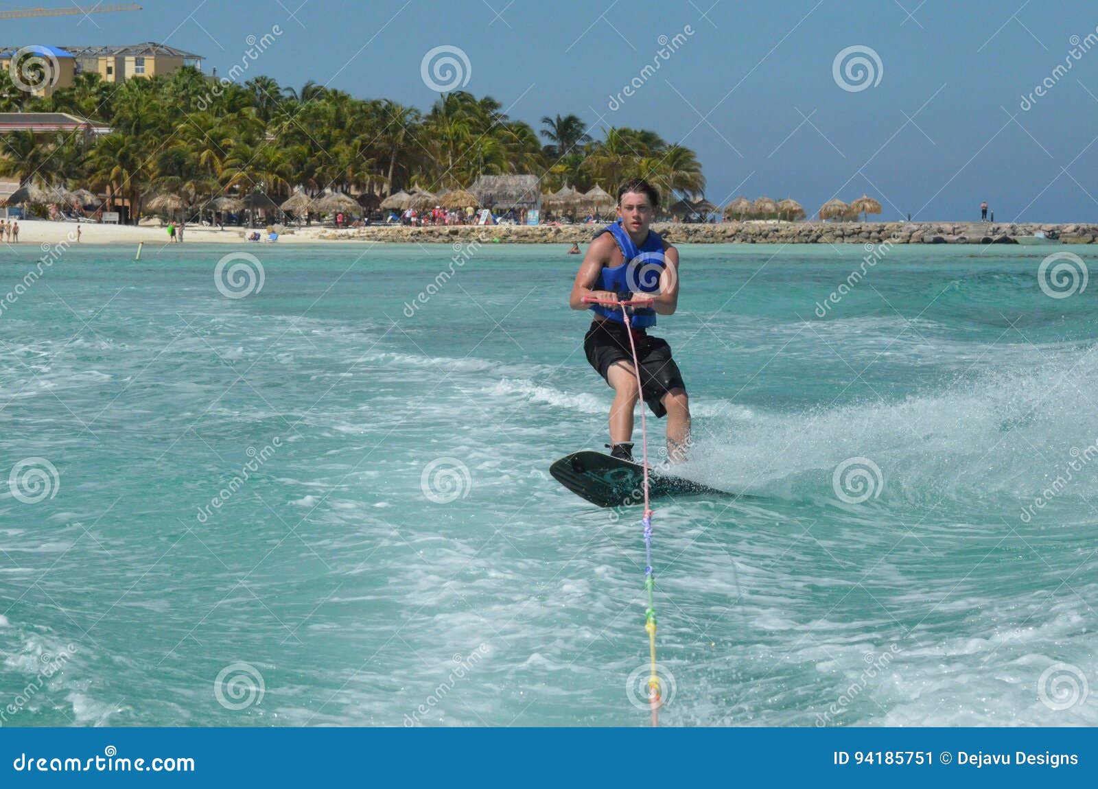 Young Guy Riding a Wakeboard on the Ocean Off Aruba Stock Image Image