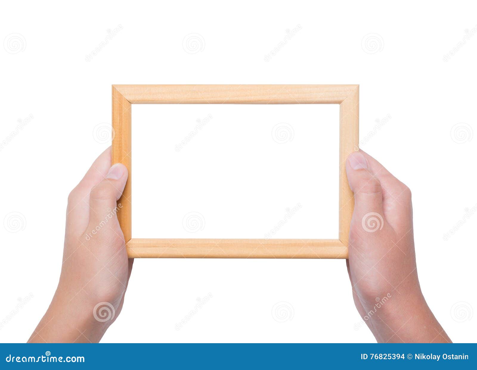 Young Hands Holding Photo Frame. Isolated on White Stock Photo Image