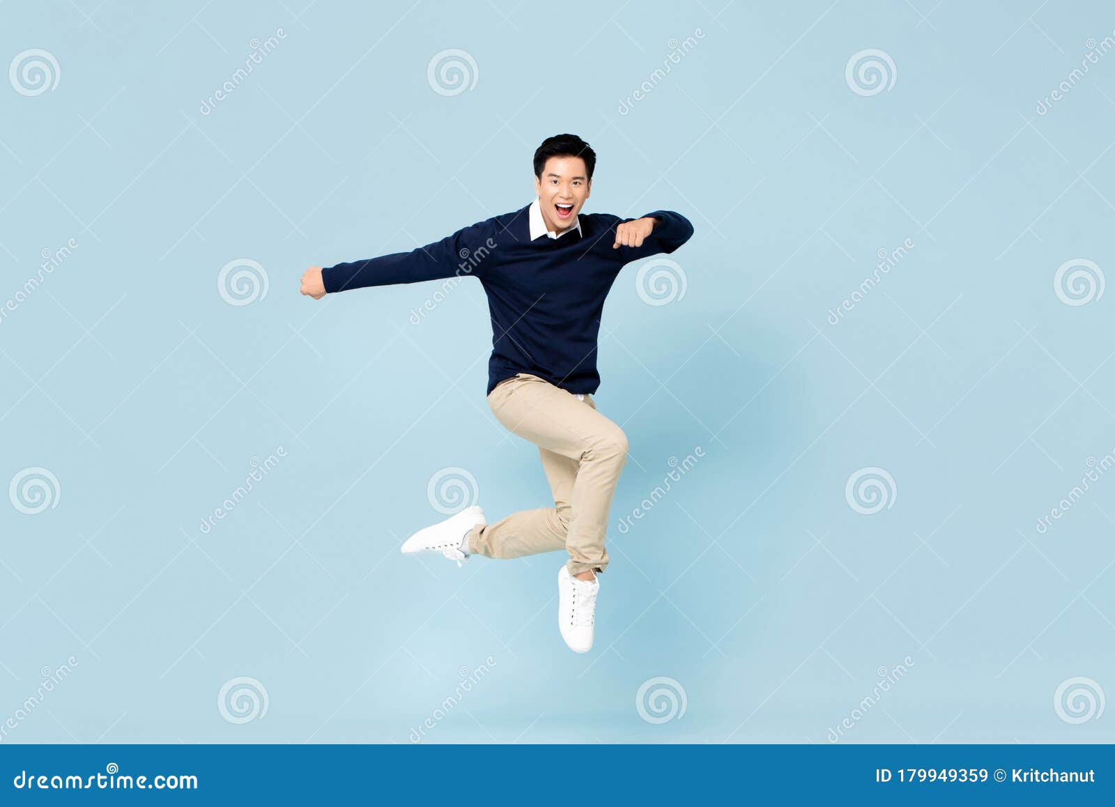 Young Handsome Asian Man Smiling and Jumping Stock Image - Image of ...
