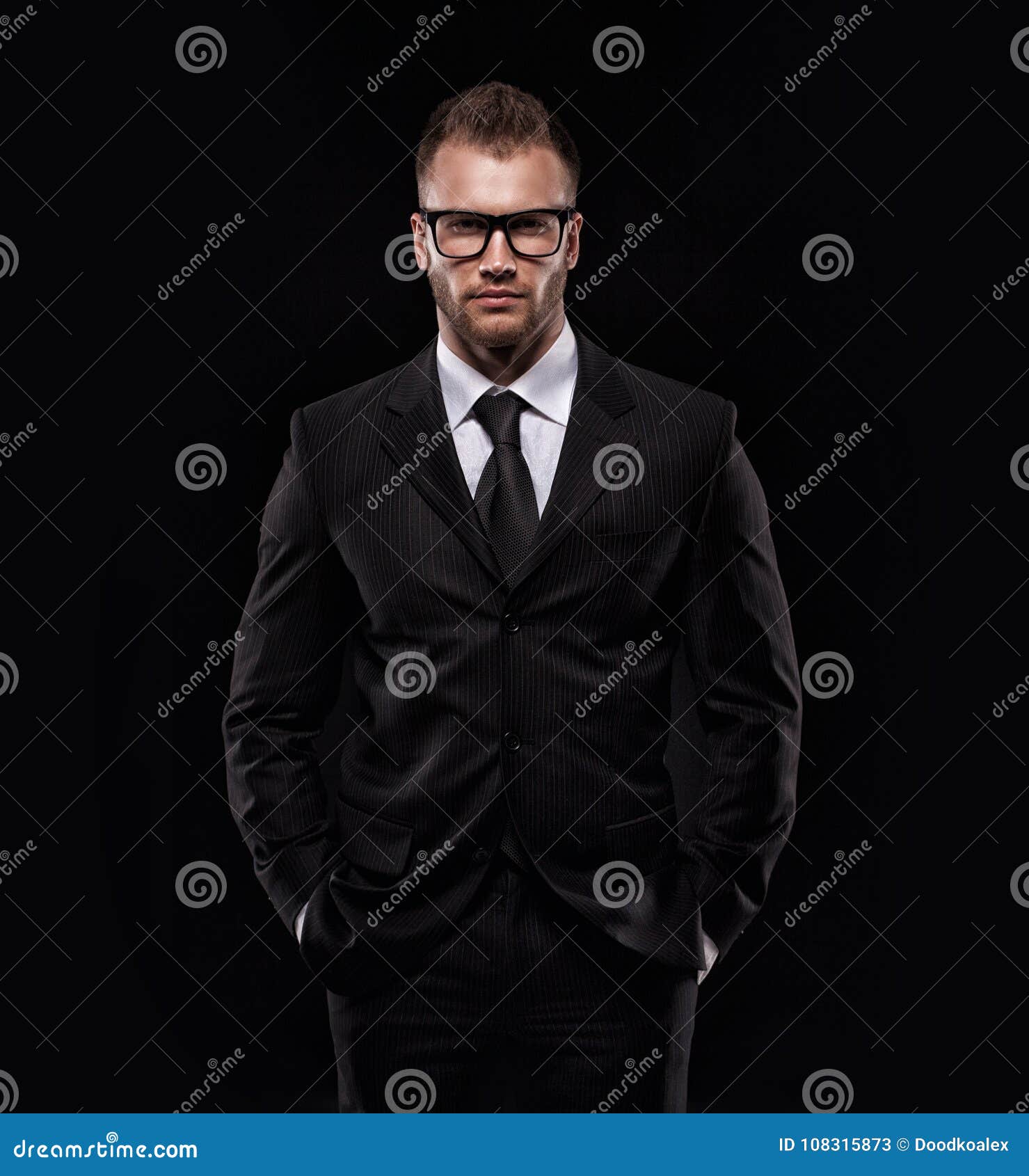Businessmanman In Black Suit And Glasses Stock Image - Image of male ...