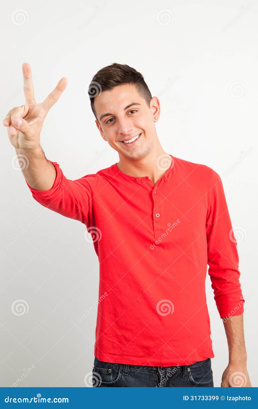 Young and Handsome Guy Doing a Peace Sign Stock Image Image of