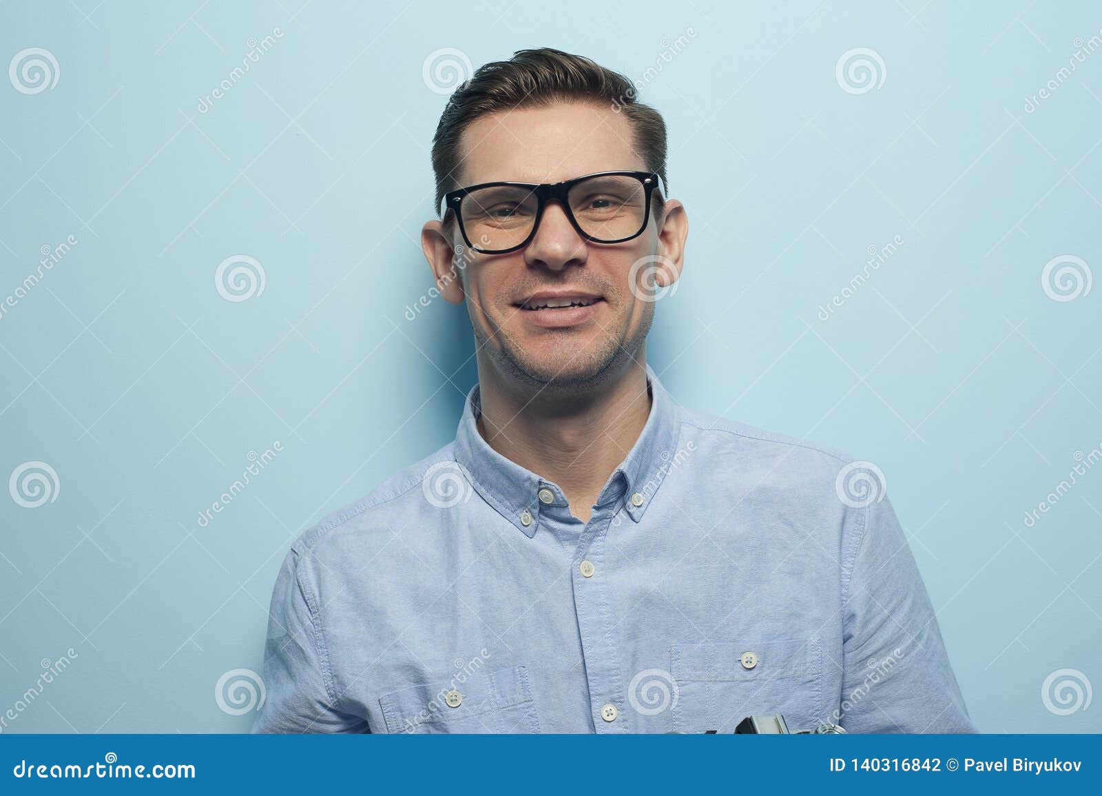 Young Handsome Guy Office Manager Stock Photo - Image of folded, blue ...