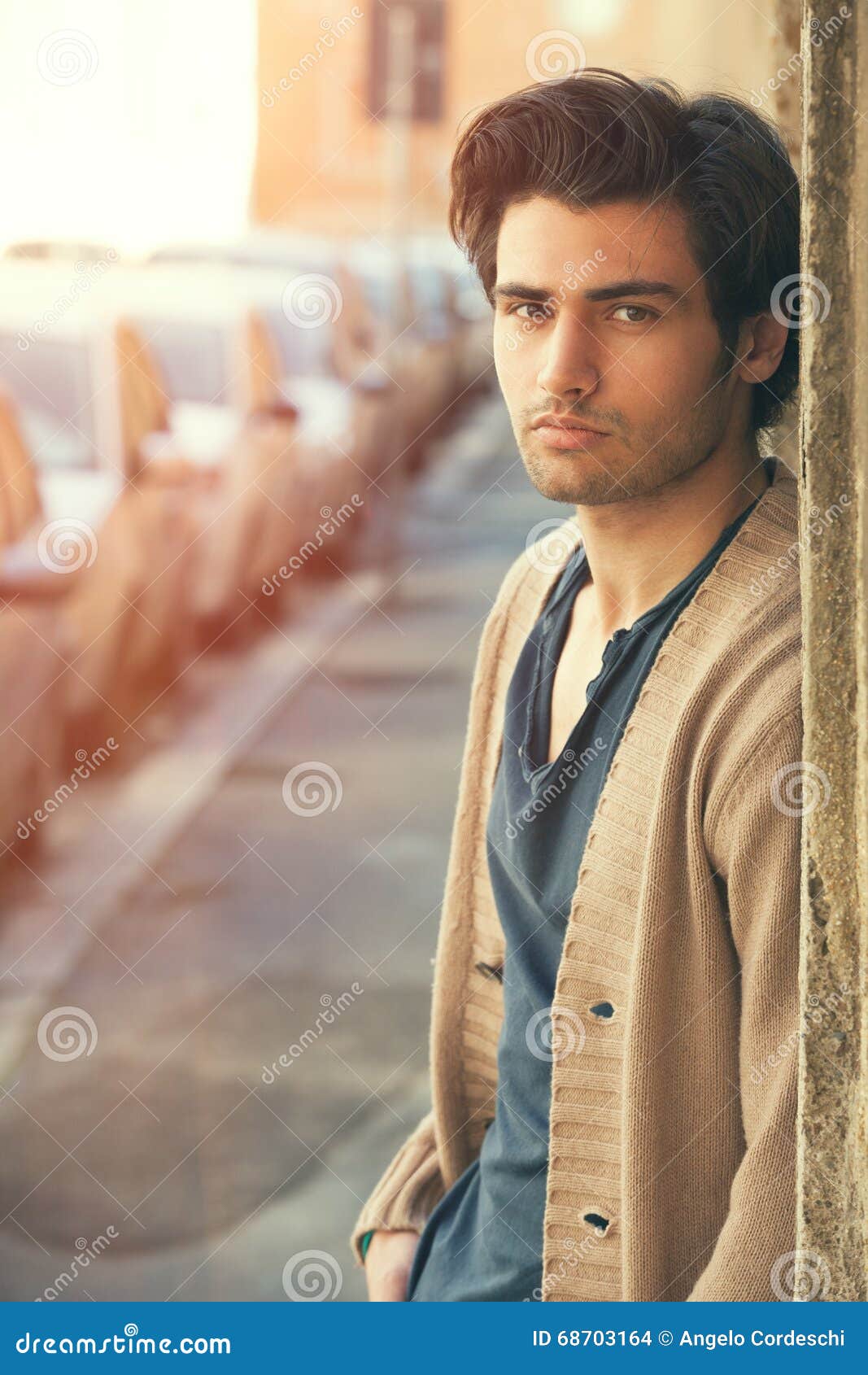 Young Handsome Man Model In The Street, Urban Scene. Men 