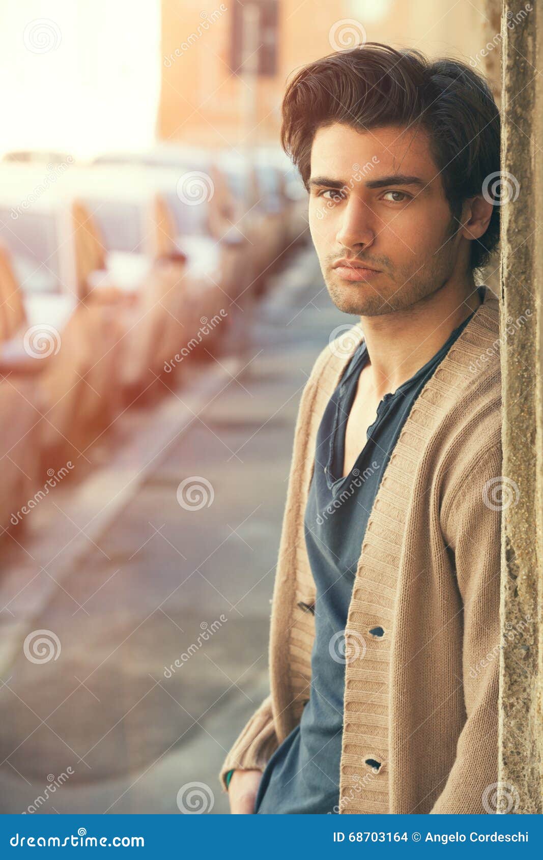 Young Handsome Man Model in the Street, Urban Scene. Men Stock Photo