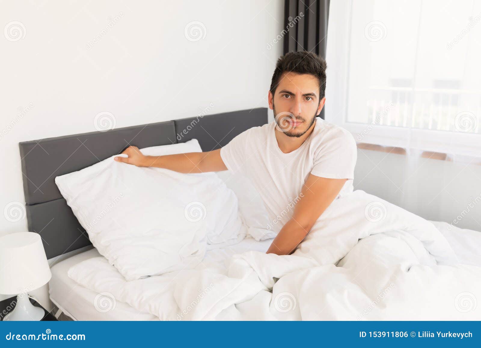 Young Handsome Man Sleeping In His Bed Stock Photo Image Of Home