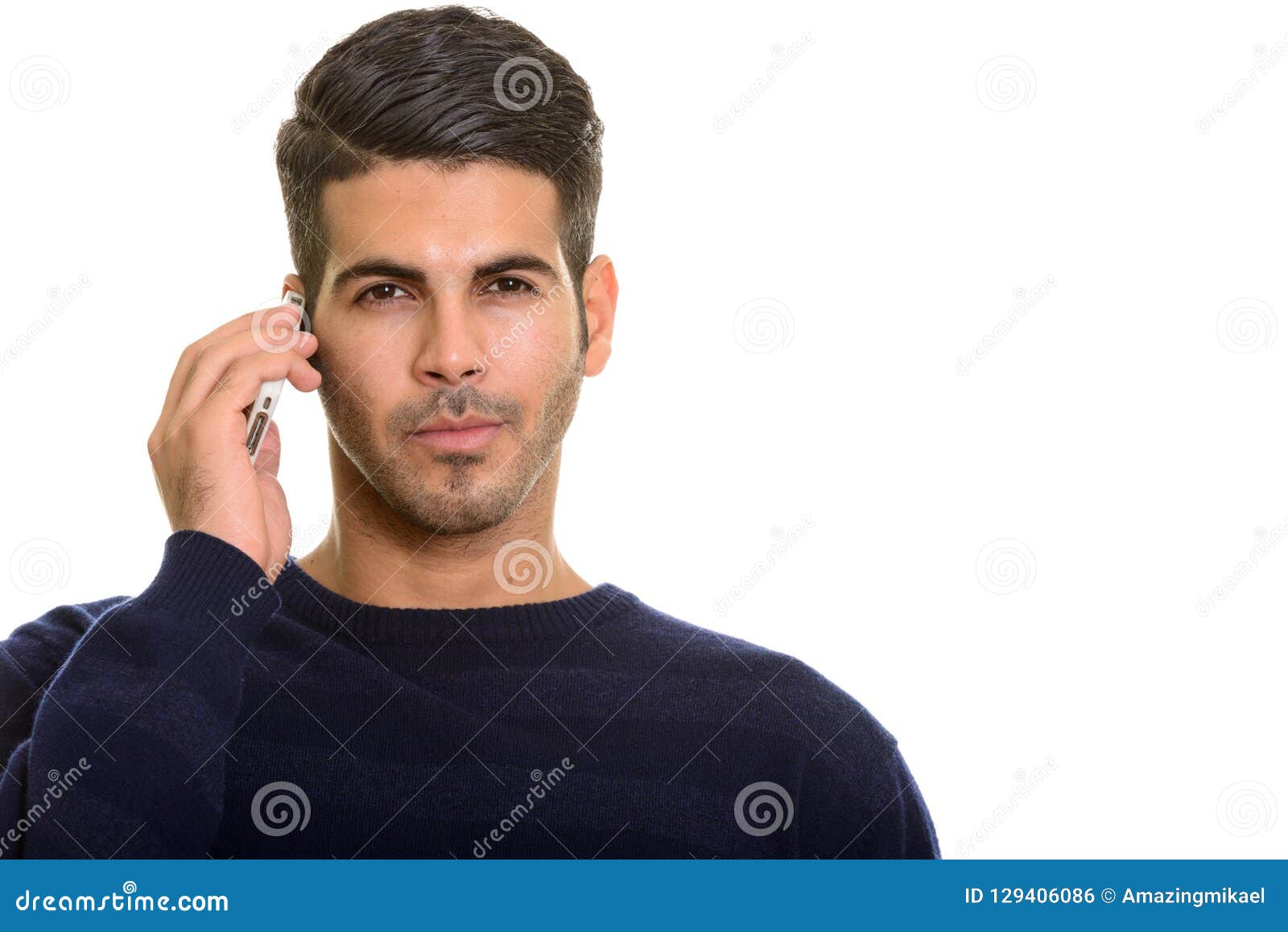 Young Handsome Persian Man Talking On Mobile Phone Stock Photo - Image ...