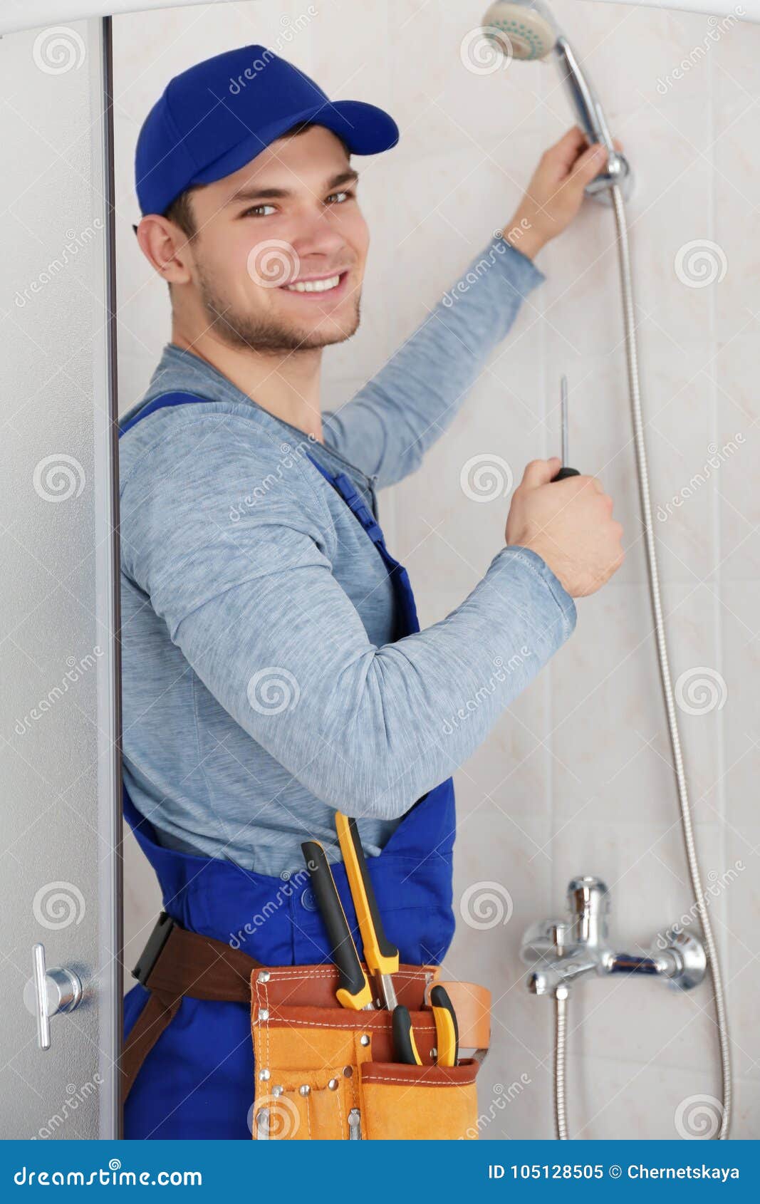 Young Handsome Plumber Working Stock Image Image of handyman, male