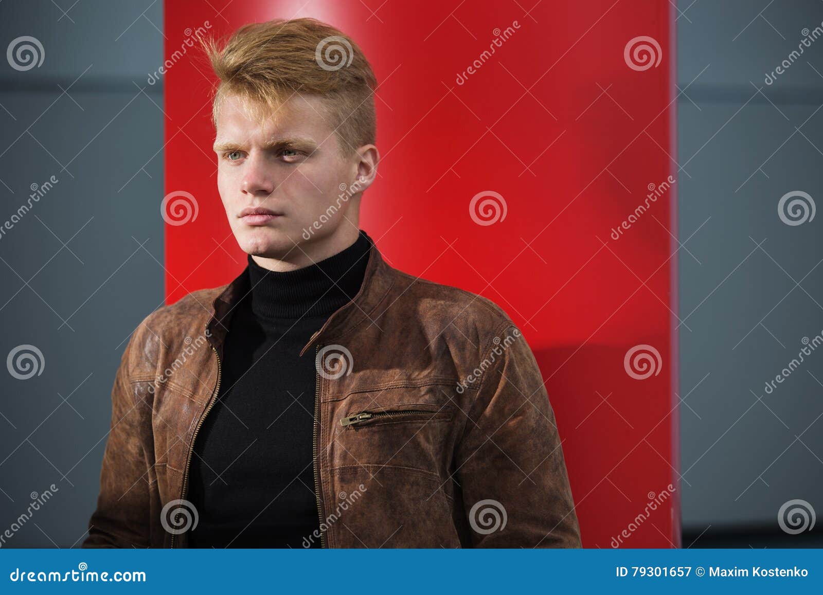 Young Handsome Stylish Man in Brown Jacket in Autumn Time Outdoor in ...