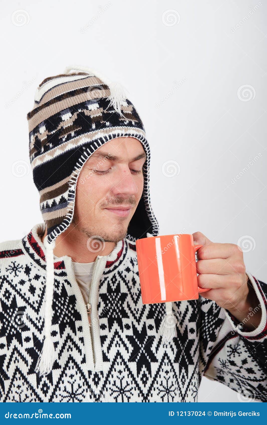 Young Handsome Winter Man with Cup of Tea Stock Photo Image of cool