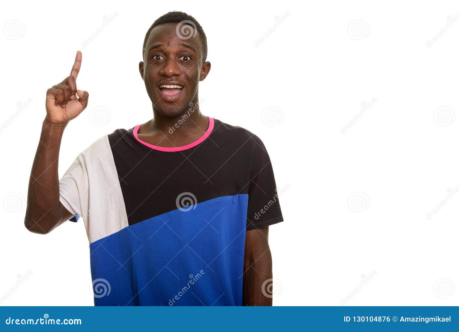Young Happy African Man Smiling while Pointing Finger Up Having Stock ...