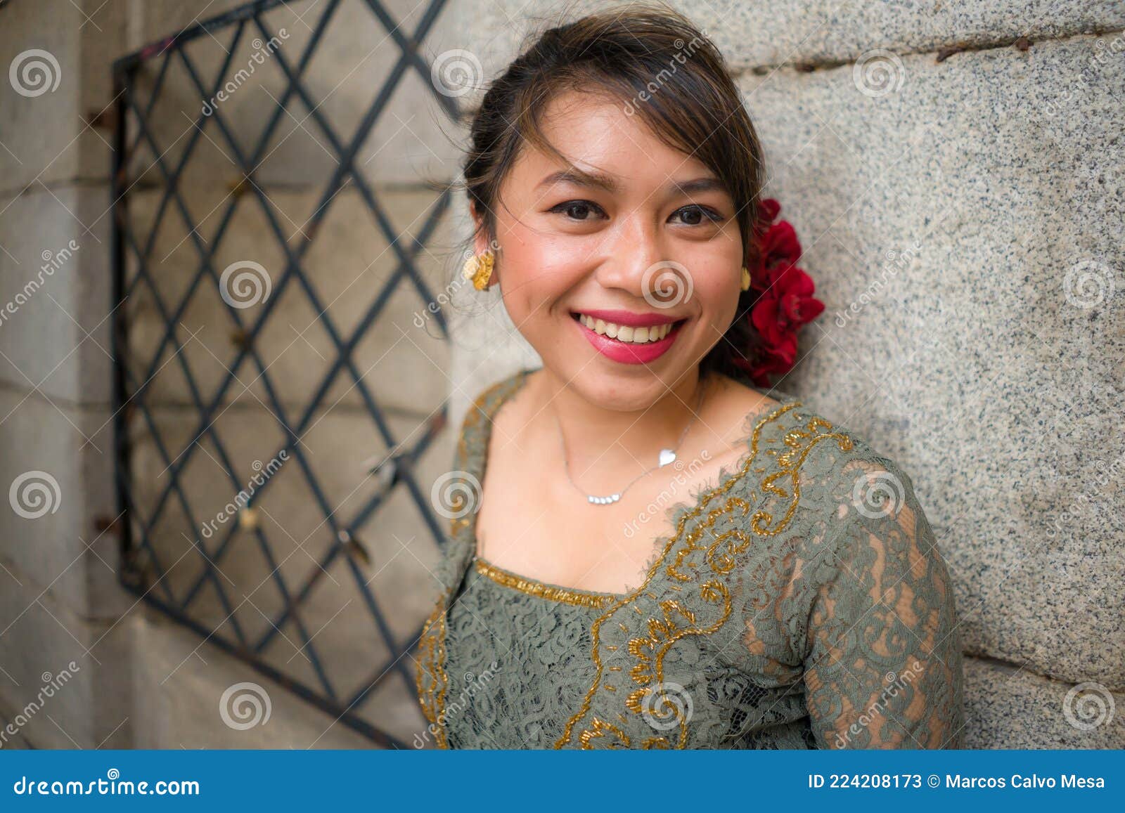 Young Happy and Beautiful Asian Woman Wearing Traditional Balinese ...