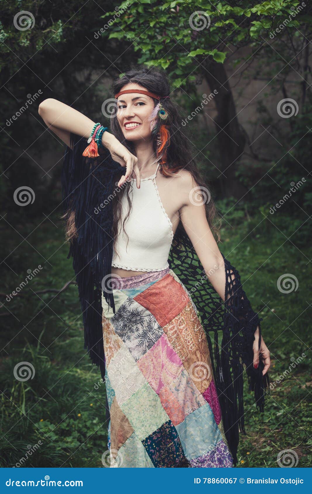 Young Happy Boho Style Girl Stock Image - Image of outdoor, summer ...