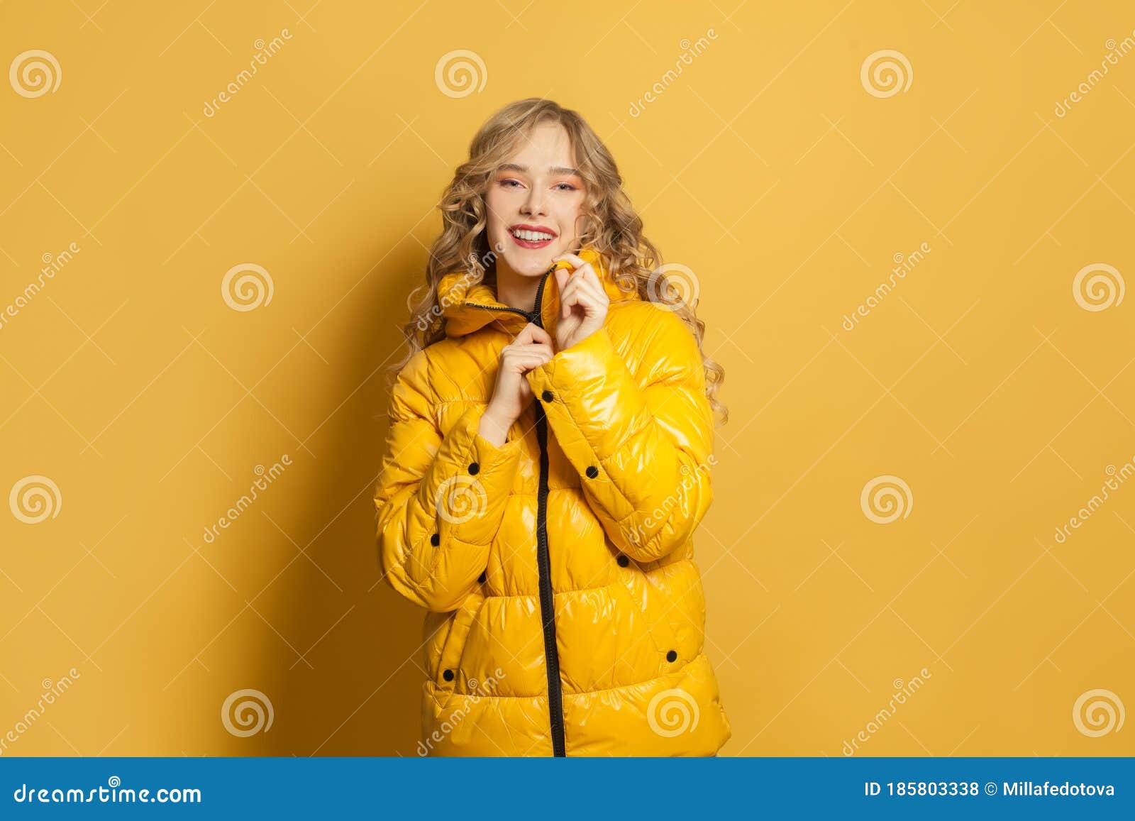 Young Happy Cheerful Fashion Model Woman in Winter Jacket Smiling on ...