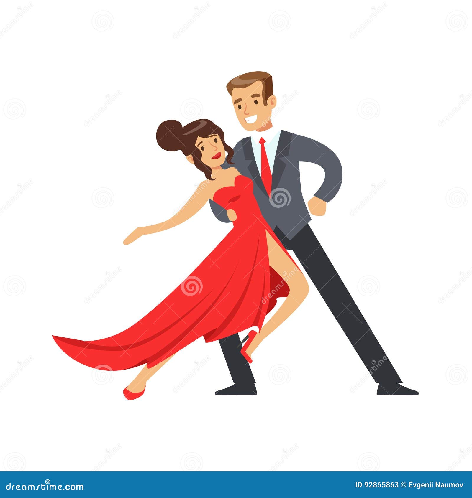 Young Happy Couple Dancing Colorful Character Vector Illustration Stock