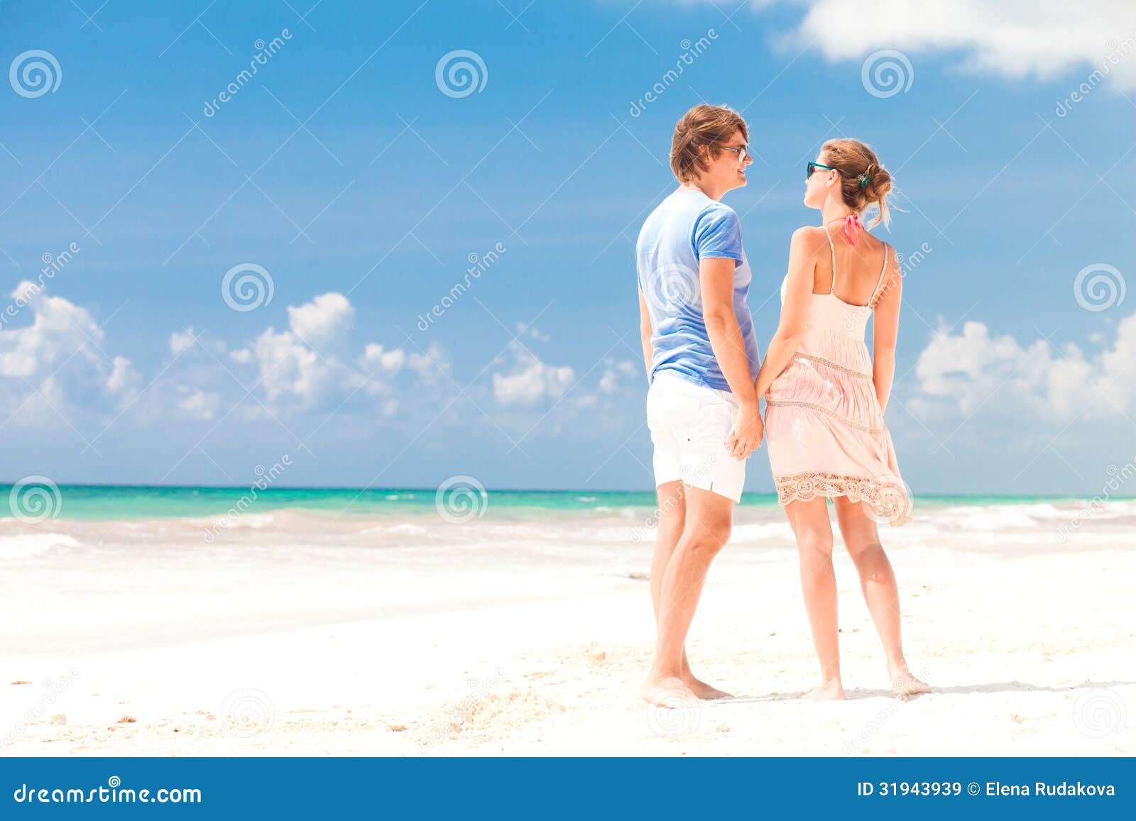 Young Happy Couple Walking On Beach Smiling Stock Image Image Of Beach Lifestyle 31943939