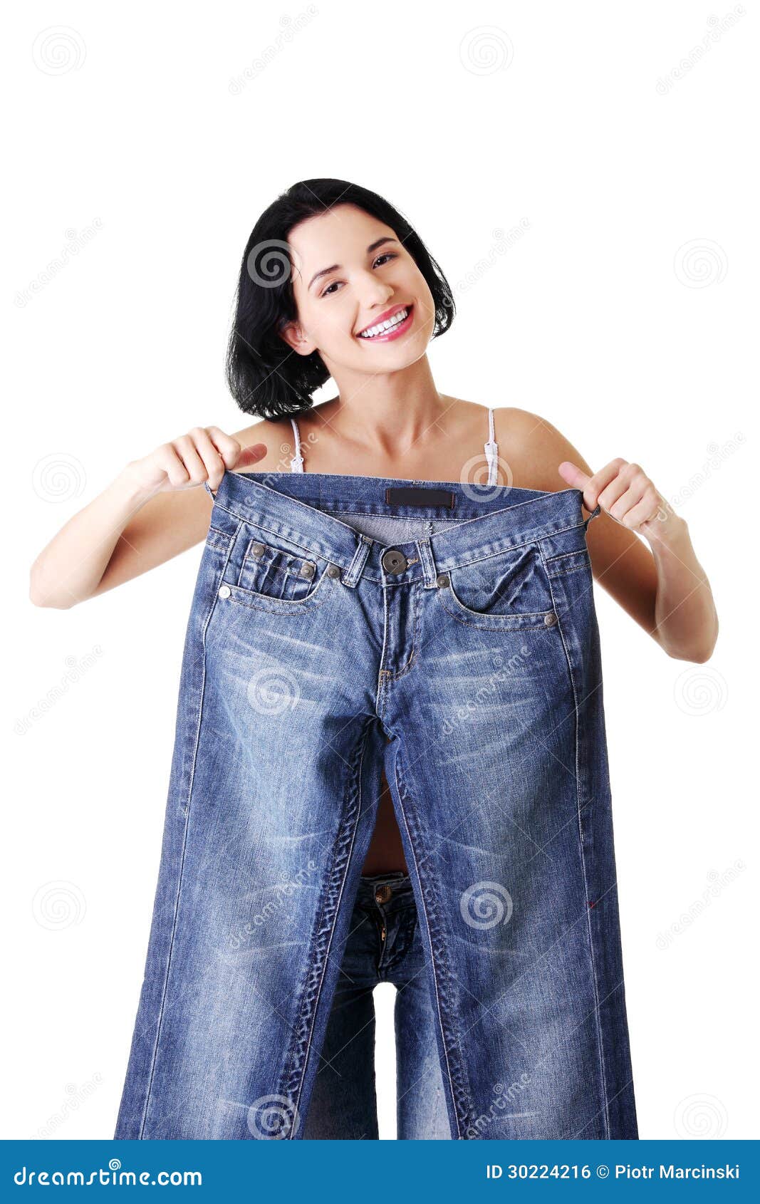 Young Happy Fit Woman with Big Pants Stock Photo - Image of care, pants ...