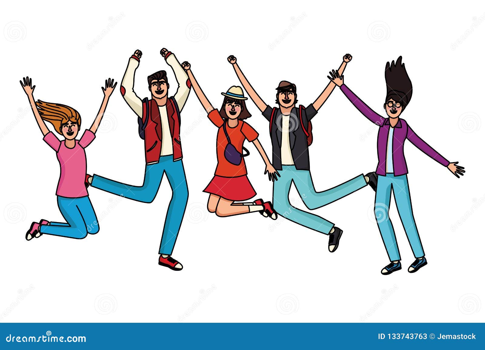 Young and happy friends stock vector. Illustration of clothes - 133743763