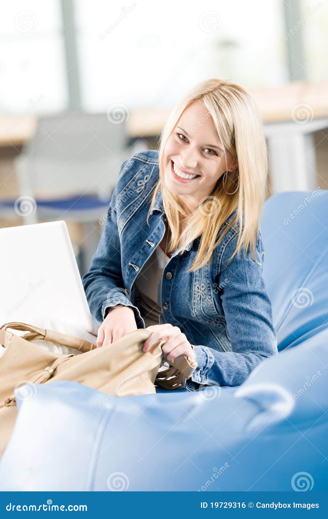 Young Happy Highschool Student Relax with Laptop Stock Photo Image