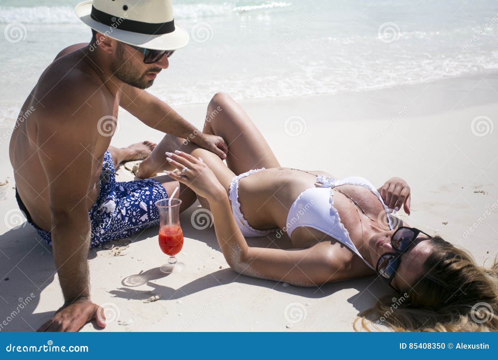 young happy lovers on romantic travel honeymoon having fun on vacation summer holidays romance.