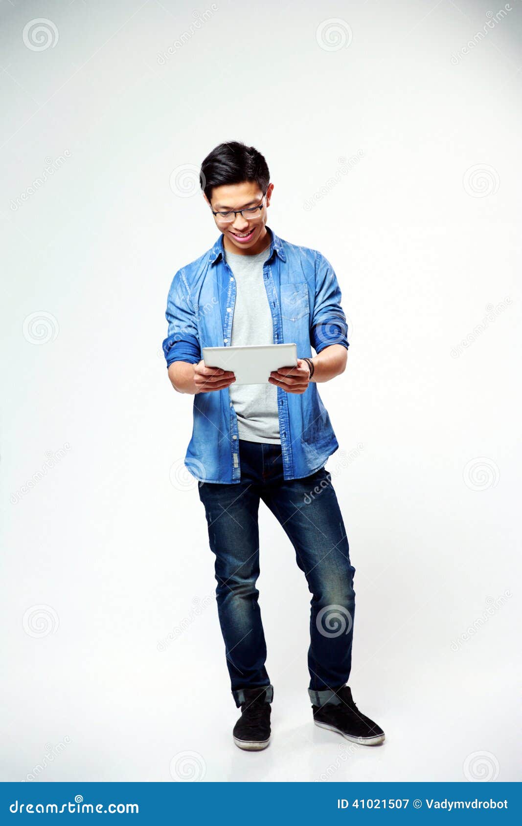 Young Happy Man Standing with Laptop Stock Image - Image of internet ...