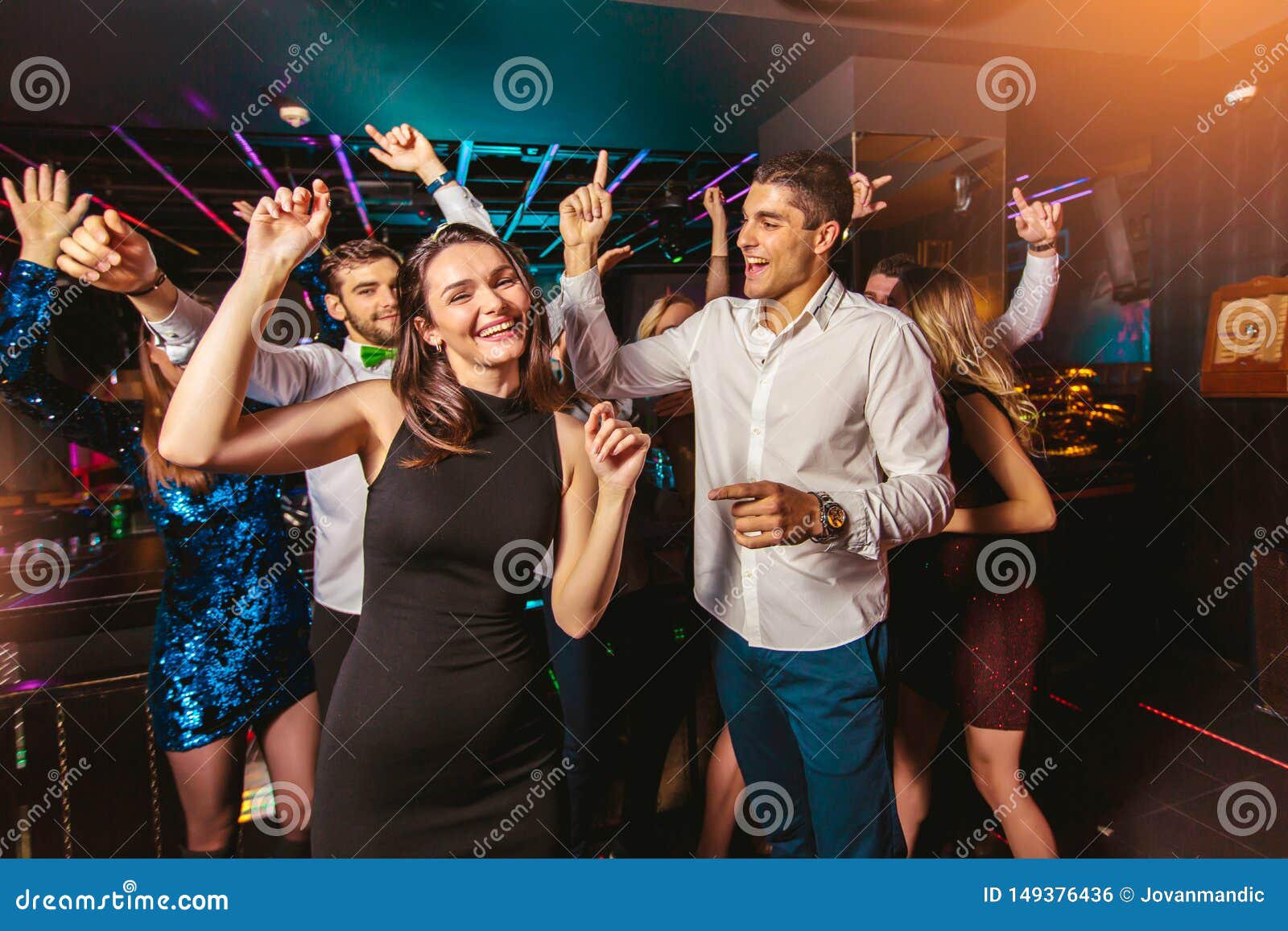 Happy People are Dancing in Club. Nightlife and Disco Concept Stock ...