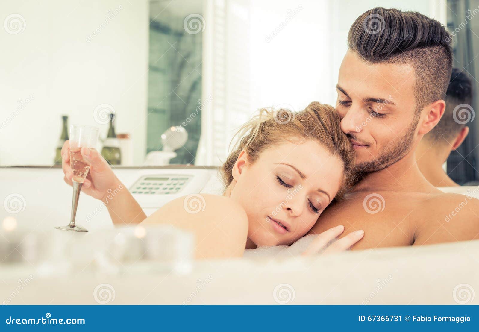 Young Happy Successful Couple Enjoying An Hot Bath Stock Image Im