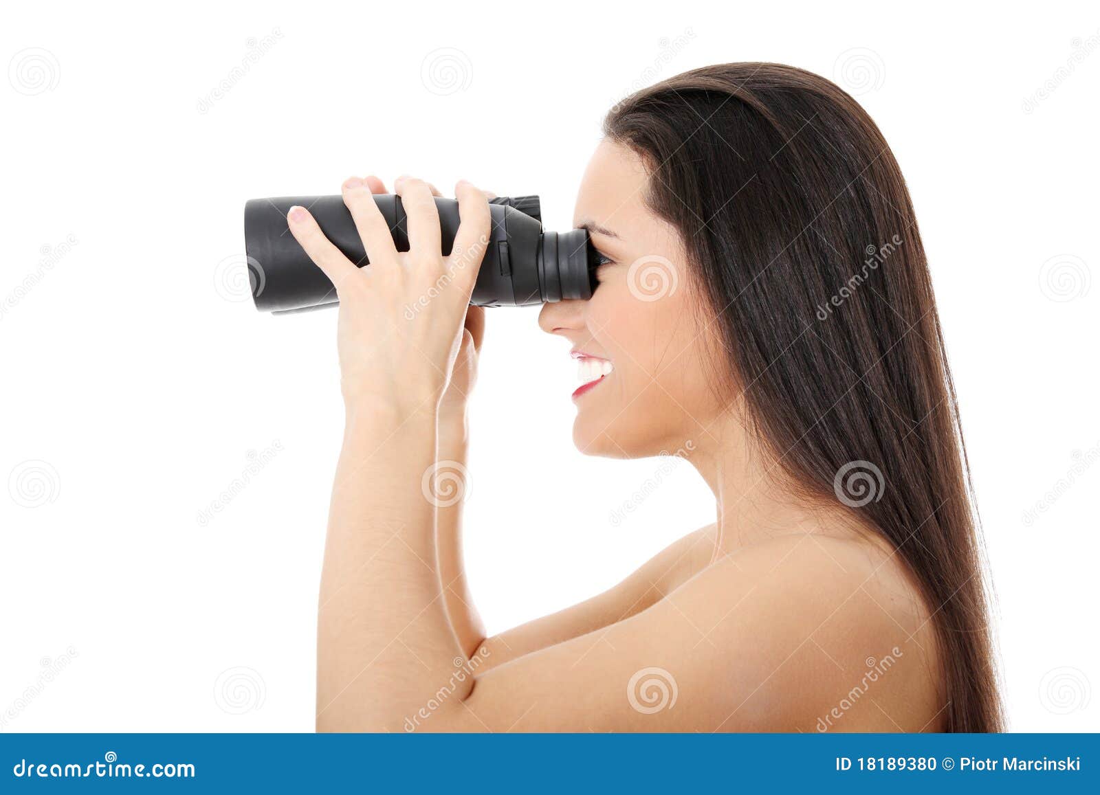 Young Happy Woman with Binocular Stock Photo Image of
