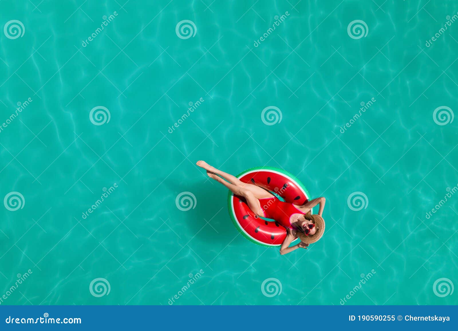 Young Happy Woman with Inflatable Ring in Swimming Pool. Summer ...