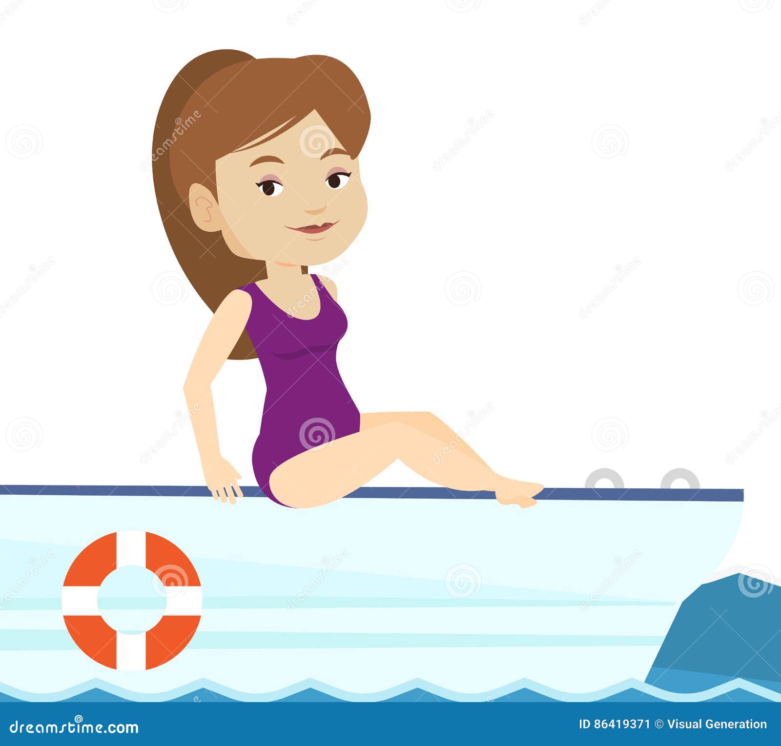 Young Happy Woman Tanning on Sailboat. Stock Vector - Illustration of ...