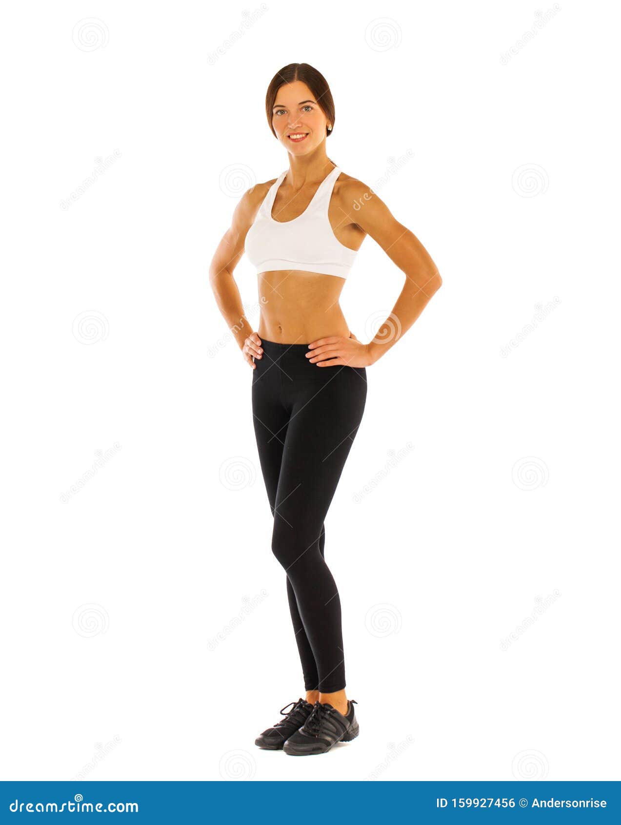 Young Healthy Girl Doing Exercises, Full Length Portrait Isolated Over ...