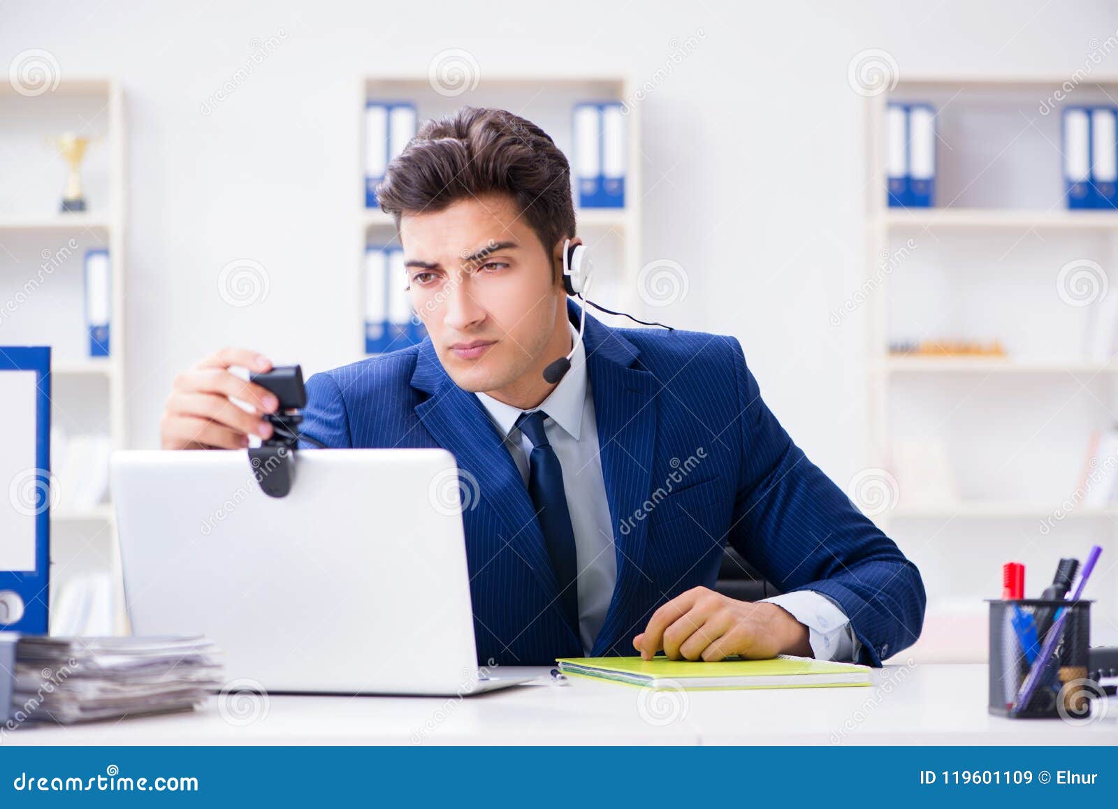 The Young Help Desk Operator Working In Office Stock Image Image