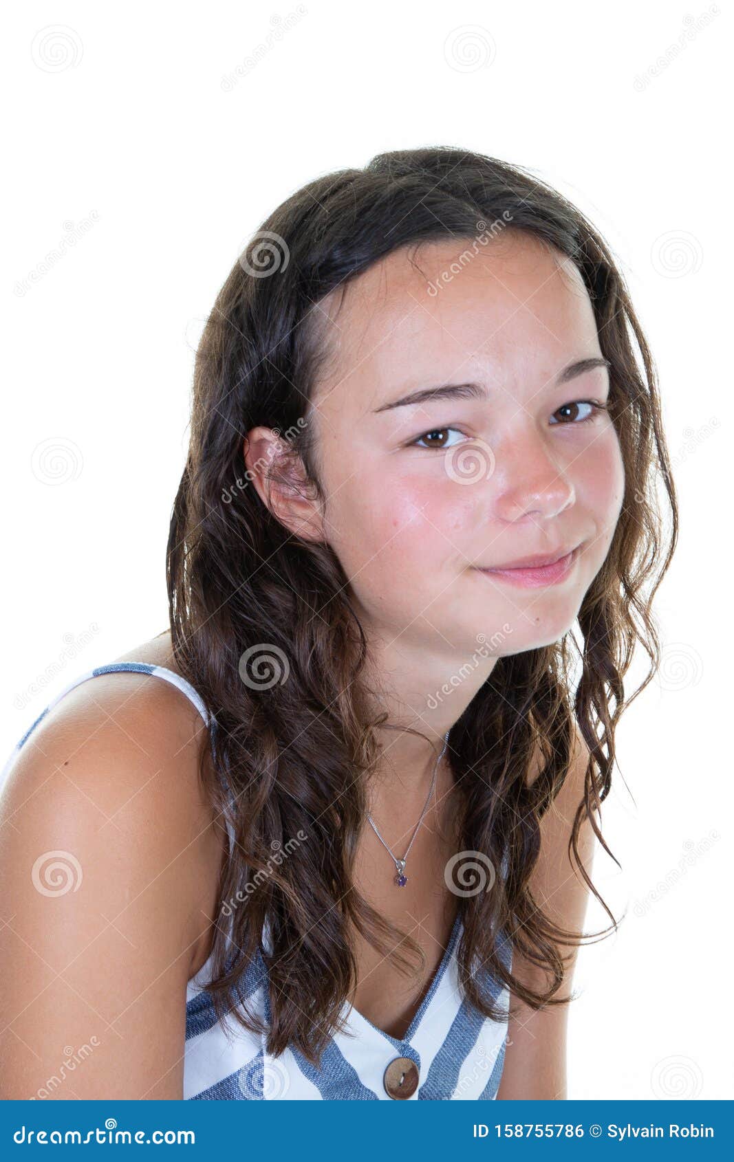 Young Hispanic Girl Teen Posing Looking at Camera Over White Background ...